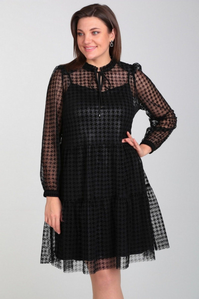 Платье из кружева с валанами и рюшей, свободного силуэта Милора-стиль 1137 чёрная_гусьлапка - фото 2