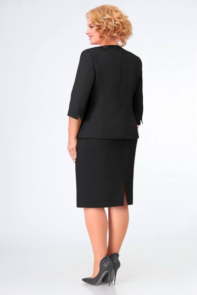 Костюм жакет и юбка из текстиля с рельефами и разрезом Swallow 653.2 черный - фото 5