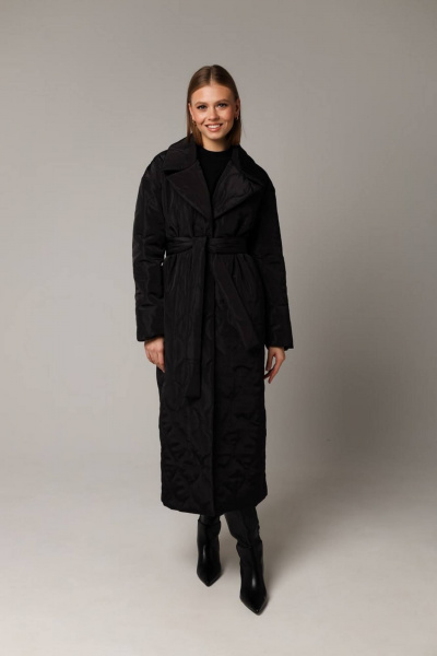 Стеганое демисезонное пальто с отложным воротником и поясом PUR PUR 11-004/8 - фото 4