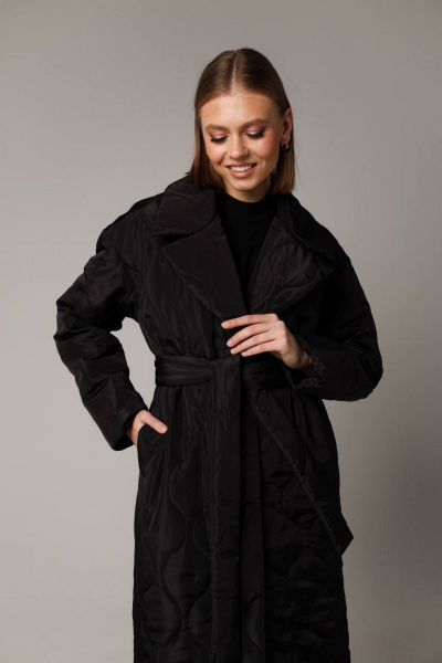 Стеганое демисезонное пальто с отложным воротником и поясом PUR PUR 11-004/8 - фото 3