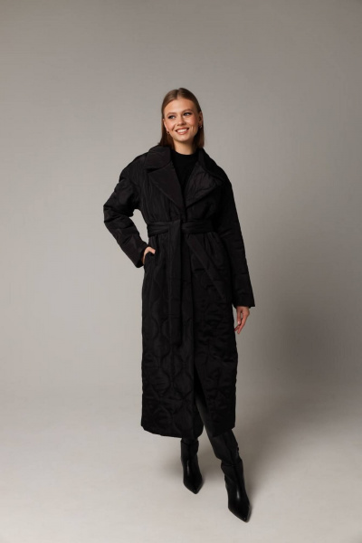 Стеганое демисезонное пальто с отложным воротником и поясом PUR PUR 11-004/8 - фото 1
