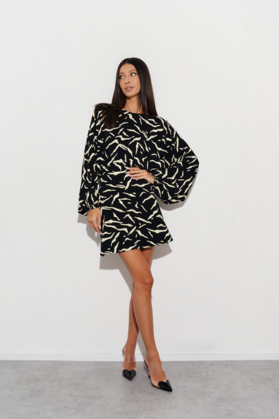 Демисезонное платье с контрастным принтом и рукавом-футболкой ANNETE A3430 - фото 3