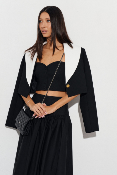 Юбка на широком поясе с сборкой из черного полотна ANNETE A490 - фото 7