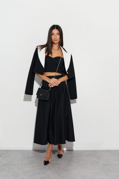 Юбка на широком поясе с сборкой из черного полотна ANNETE A490 - фото 6