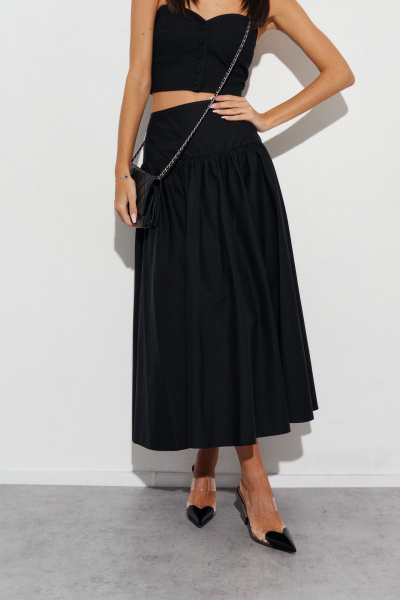 Юбка на широком поясе с сборкой из черного полотна ANNETE A490 - фото 4