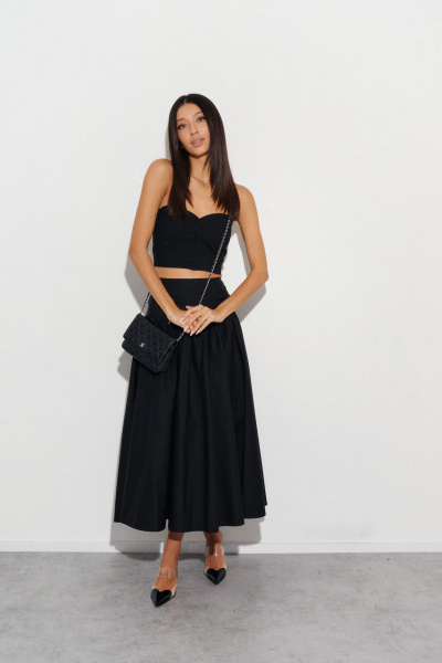 Юбка на широком поясе с сборкой из черного полотна ANNETE A490 - фото 3