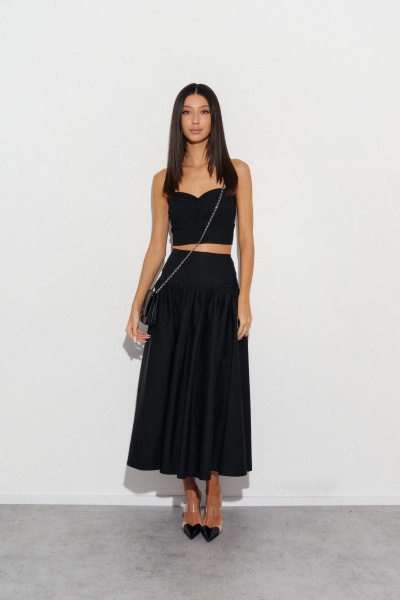 Юбка на широком поясе с сборкой из черного полотна ANNETE A490 - фото 2