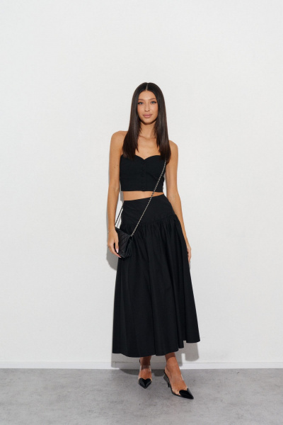 Юбка на широком поясе с сборкой из черного полотна ANNETE A490 - фото 1