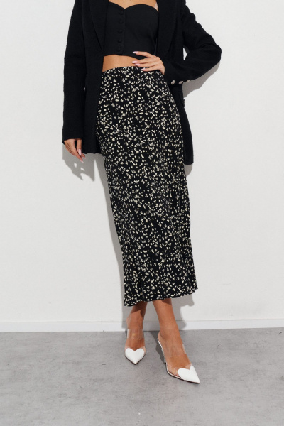 Черная юбка с контрастным принтом и подкладкой ANNETE A463 - фото 4