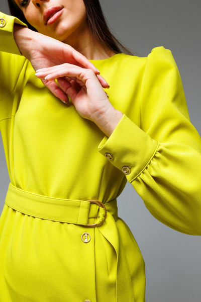 Желтое платье с талиевыми вытачками и смещенным разрезом Ларс Стиль 847/2 - фото 3