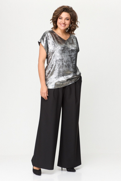 Блуза, брюки, кардиган ANASTASIA MAK 1149 чёрный+серебро - фото 7
