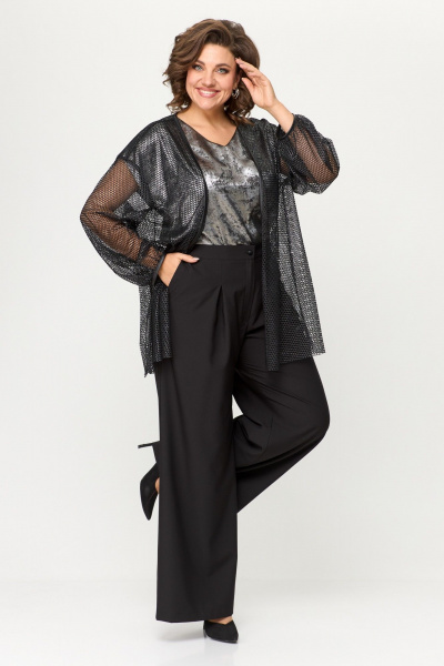 Блуза, брюки, кардиган ANASTASIA MAK 1149 чёрный+серебро - фото 5