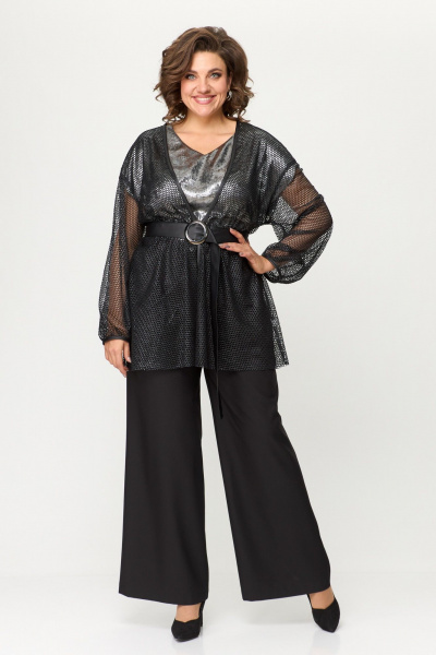 Блуза, брюки, кардиган ANASTASIA MAK 1149 чёрный+серебро - фото 1