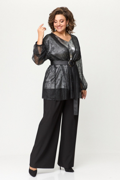 Блуза, брюки, кардиган ANASTASIA MAK 1149 чёрный+серебро - фото 2