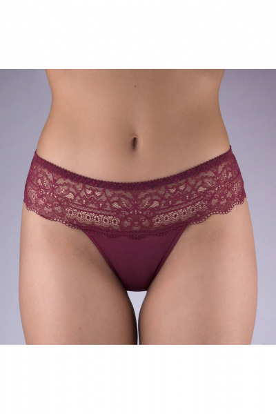 Трусы с отделкой из кружева из эластичного трикотажного хлопка Verally 1040-3 бургундское вино - фото 1