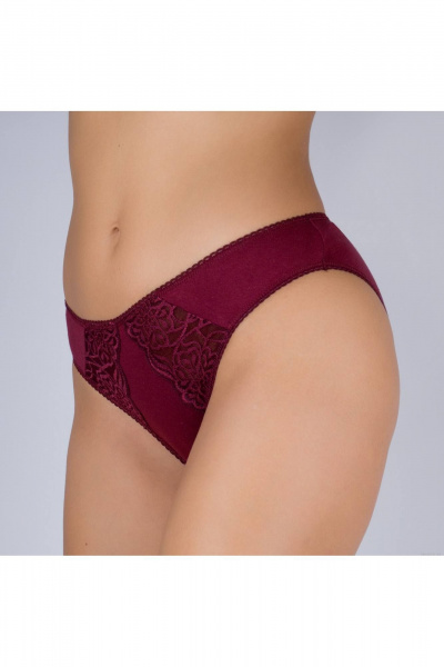 Трусы из эластичного трикотажного хлопкового полотна с кружевной отделкой Verally 1064-2 бургунд - фото 3