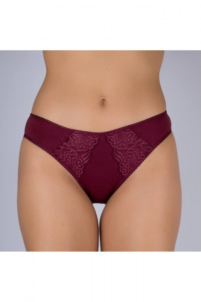 Трусы из эластичного трикотажного хлопкового полотна с кружевной отделкой Verally 1064-2 бургунд - фото 1