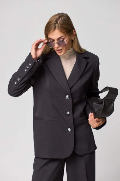 Жакет свободного кроя с однобортной застежкой и шлицей THE NAME 2261 графит - фото 3