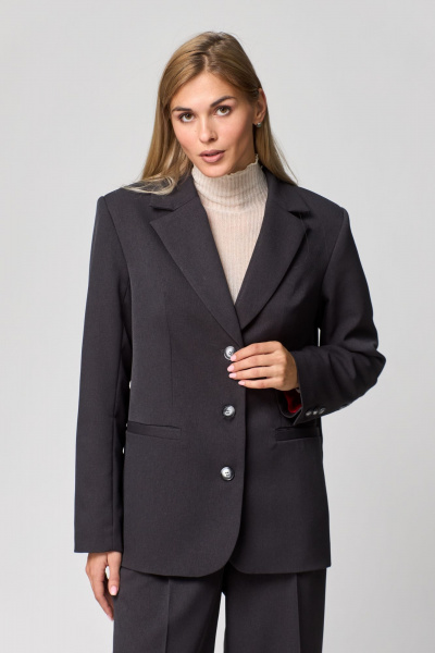 Жакет свободного кроя с однобортной застежкой и шлицей THE NAME 2261 графит - фото 1