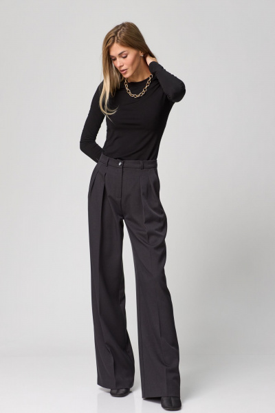 Брюки палаццо из премиальной ткани с защипами и высокой посадкой THE NAME 2263 графит - фото 3