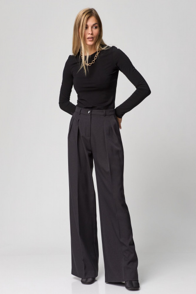 Брюки палаццо из премиальной ткани с защипами и высокой посадкой THE NAME 2263 графит - фото 2