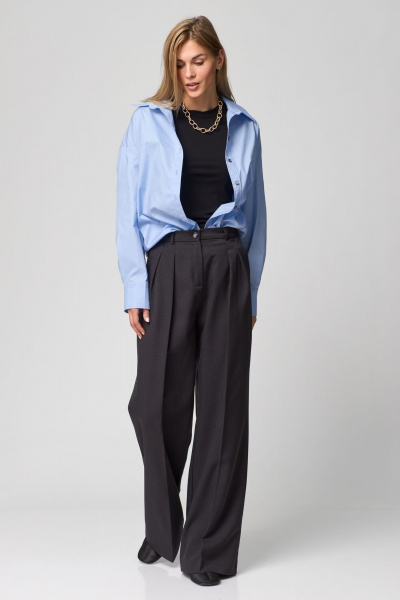 Брюки палаццо из премиальной ткани с защипами и высокой посадкой THE NAME 2263 графит - фото 1