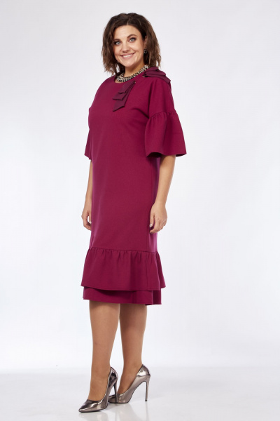 Нарядное платье свободного кроя с люверсами и бантом Solomeya Lux 962 винный - фото 9