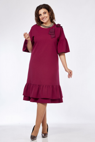 Нарядное платье свободного кроя с люверсами и бантом Solomeya Lux 962 винный - фото 8