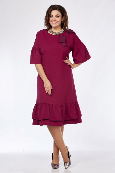Нарядное платье свободного кроя с люверсами и бантом Solomeya Lux 962 винный - фото 7