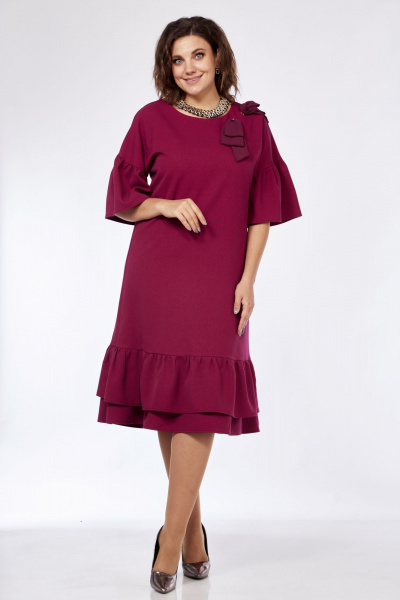 Нарядное платье свободного кроя с люверсами и бантом Solomeya Lux 962 винный - фото 6