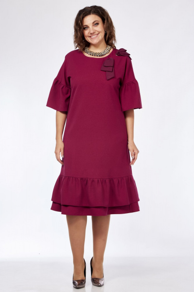 Нарядное платье свободного кроя с люверсами и бантом Solomeya Lux 962 винный - фото 5
