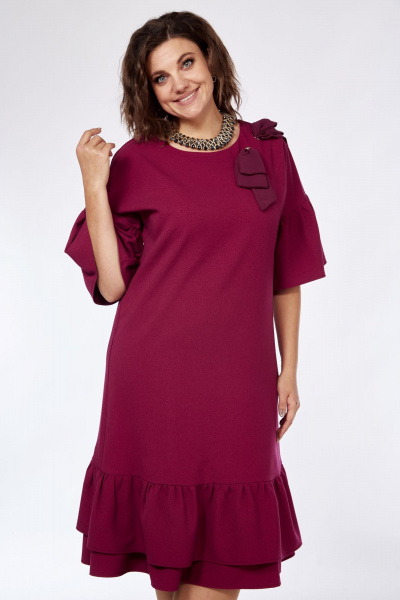 Нарядное платье свободного кроя с люверсами и бантом Solomeya Lux 962 винный - фото 1