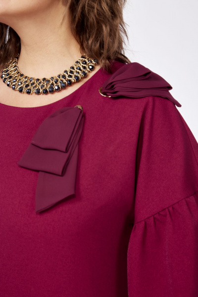 Нарядное платье свободного кроя с люверсами и бантом Solomeya Lux 962 винный - фото 2