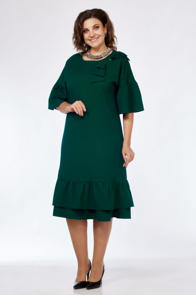 Элегантное платье свободного кроя с бантами и люверсами Solomeya Lux 962 изумруд - фото 9