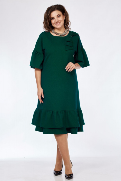Элегантное платье свободного кроя с бантами и люверсами Solomeya Lux 962 изумруд - фото 8