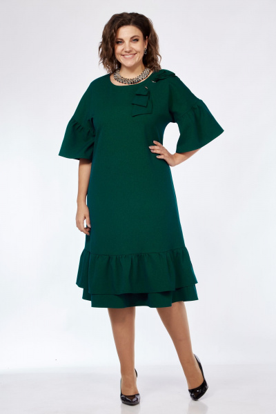 Элегантное платье свободного кроя с бантами и люверсами Solomeya Lux 962 изумруд - фото 6