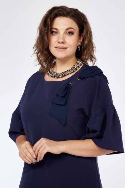 Нарядное платье свободного кроя с воротником и разрезами Solomeya Lux 962 темно-синий - фото 12