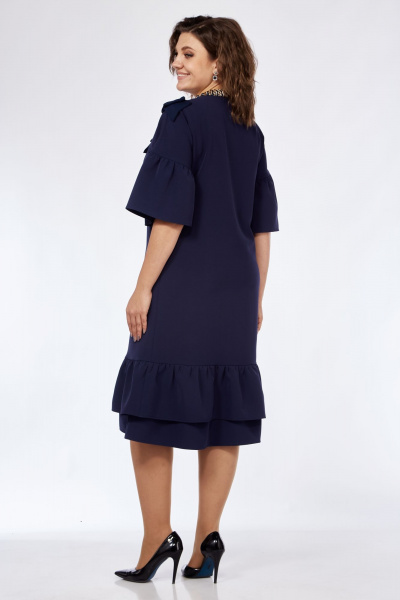 Нарядное платье свободного кроя с воротником и разрезами Solomeya Lux 962 темно-синий - фото 9