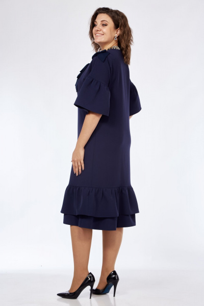 Нарядное платье свободного кроя с воротником и разрезами Solomeya Lux 962 темно-синий - фото 8