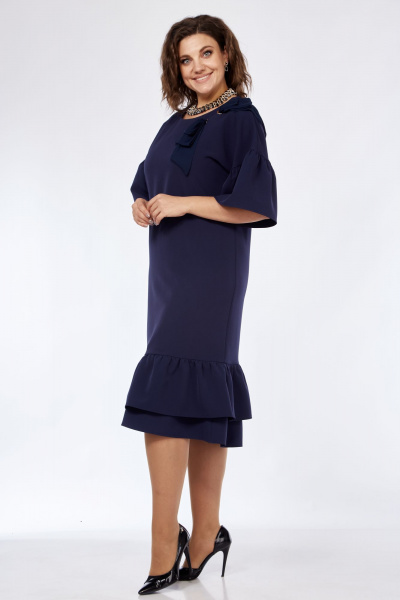 Нарядное платье свободного кроя с воротником и разрезами Solomeya Lux 962 темно-синий - фото 7