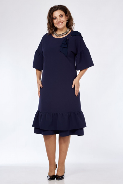 Нарядное платье свободного кроя с воротником и разрезами Solomeya Lux 962 темно-синий - фото 6