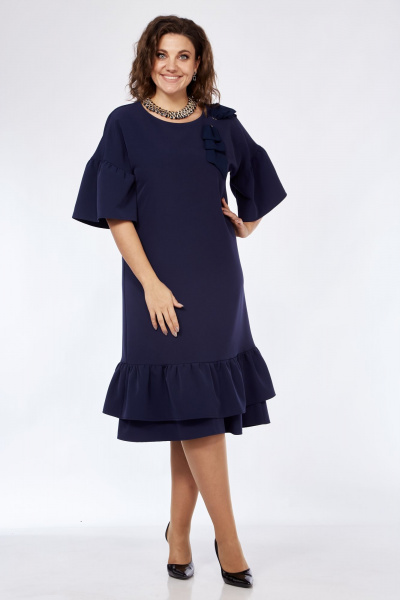 Нарядное платье свободного кроя с воротником и разрезами Solomeya Lux 962 темно-синий - фото 5