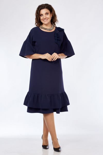 Нарядное платье свободного кроя с воротником и разрезами Solomeya Lux 962 темно-синий - фото 1