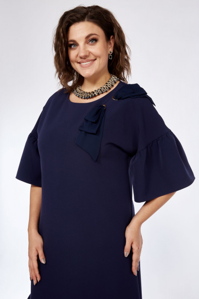 Нарядное платье свободного кроя с воротником и разрезами Solomeya Lux 962 темно-синий - фото 4
