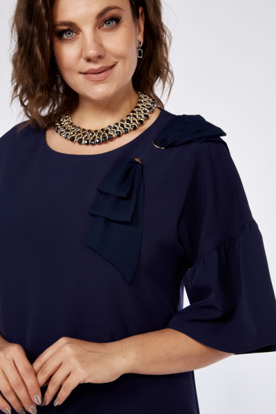 Нарядное платье свободного кроя с воротником и разрезами Solomeya Lux 962 темно-синий - фото 2