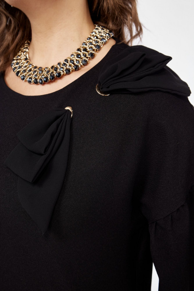 Стильное платье свободного кроя с воланами и бантом Solomeya Lux 962 черный - фото 8