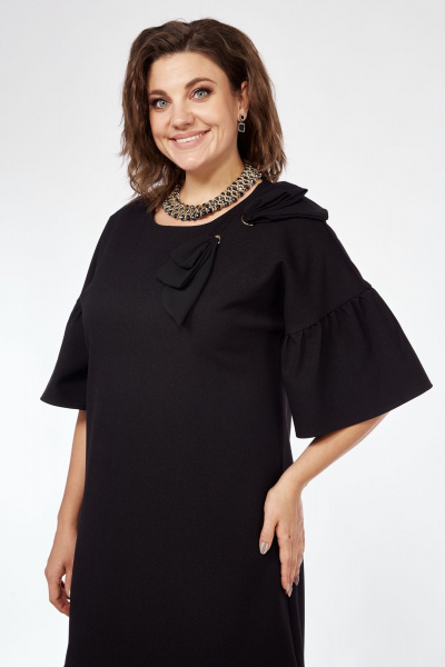 Стильное платье свободного кроя с воланами и бантом Solomeya Lux 962 черный - фото 7