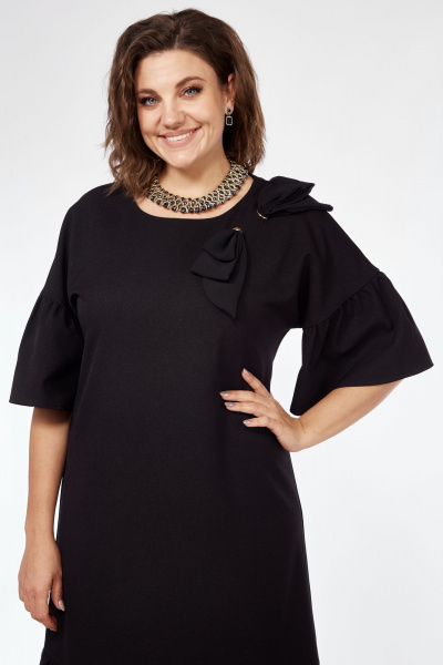 Стильное платье свободного кроя с воланами и бантом Solomeya Lux 962 черный - фото 2
