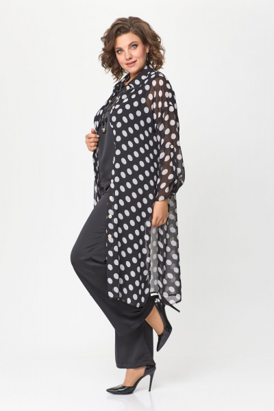 Нарядный брючный костюм из шифона и ткани CREP VELVET Solomeya Lux 963 черный - фото 8