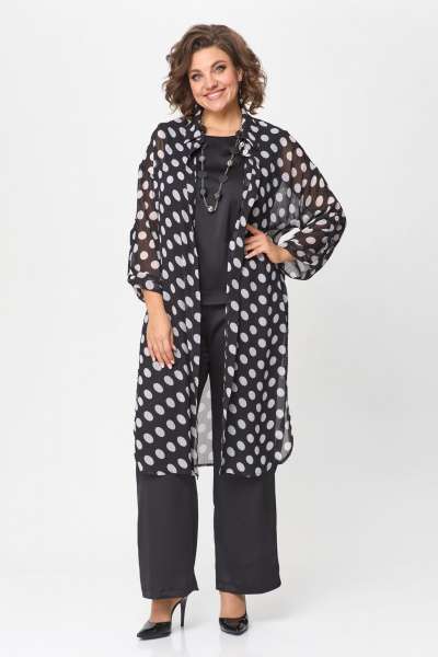 Нарядный брючный костюм из шифона и ткани CREP VELVET Solomeya Lux 963 черный - фото 7